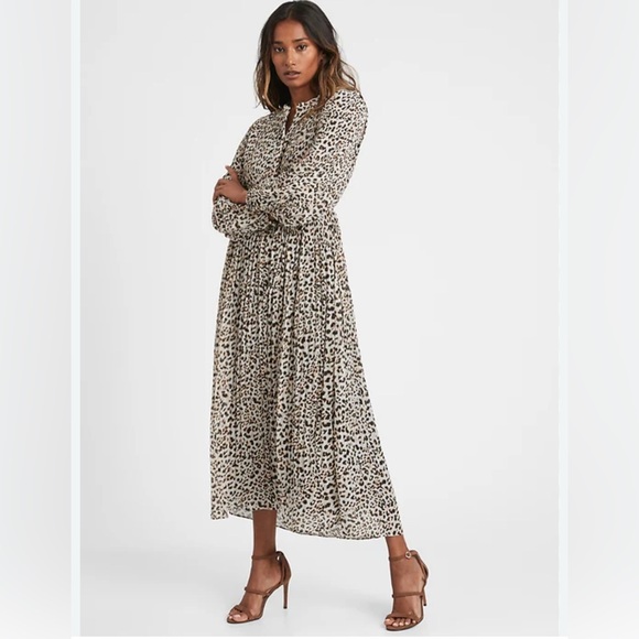 Banana Republic Leopard Print Pleated Midi Dress – Size Small - Picture 1 of 5